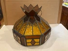 Vintage Tiffany Style Slag Stained Glass Chandelier Hanging Lamp AMBER