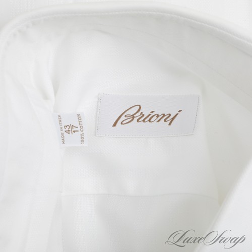 #1 ABBIGLIAMENTO UOMO Brioni Made in Italy Camicia Abito Jacquard Bianco Auto Spina di Pesce 17 - Foto 4 di 9