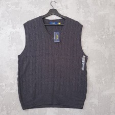 Polo Ralph Lauren Cable Knit Sweater Vest Mens L Grey 100 Cotton Jumper NWT