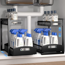 Under Sink Organizer,2 Pack Height Adjustable under Sink Organizers and Storage,