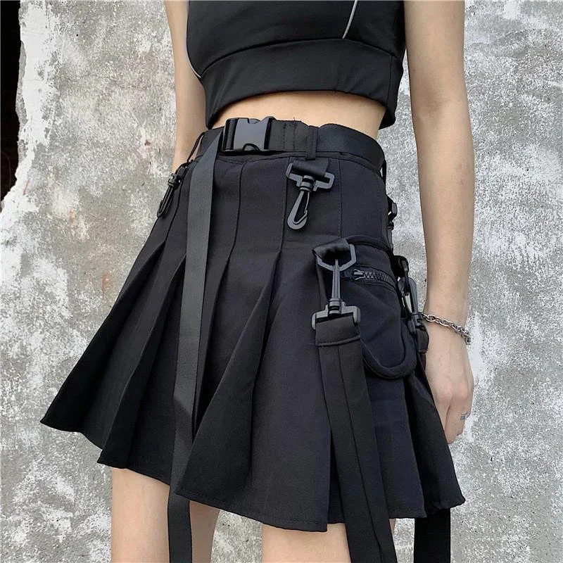 Lucyever Black Punk Gothic Women Pleated Skirts Harajuku Club High Waist Mini Sk