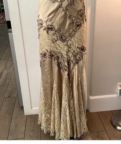 Abito formale vintage anni 90 cache perline pizzo seta beige US 2 4 matrimonio lungo - Foto 6 di 13