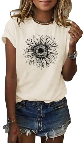 Women's T Shirts Short Sleeve Tees Sunflower Graphic Loose Summer Tops