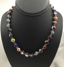 Vintage Italian Murano Millefiori Glass Bead Choker Necklace 17