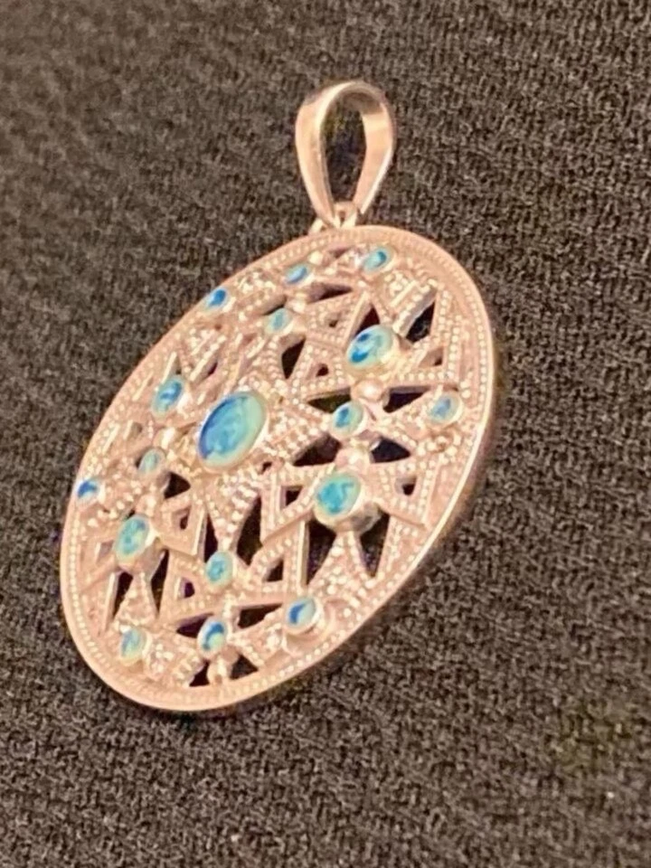 Anhänger Ethno Amulett 925er Silber mit Zirkonia und imitiertem Türkis Boho-Look - Bild 4 von 4
