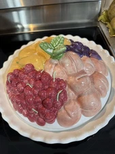 Vintage Treasure Craft Pie Plate Holder w/ Lid Cherry Peach Plum Pear 13” RARE