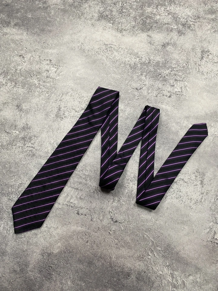 VALENTINO Men's 100% Silk Necktie LUXURY Purple Black Striped Tie Made in Italy - Image 4 of 4