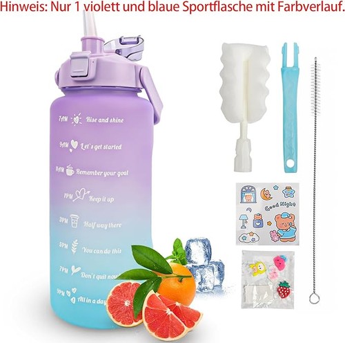 Motivation Trinkflasche 2L Strohhalm BPA-frei Zeitmarkierung Sportflasche - Bild 1 von 5