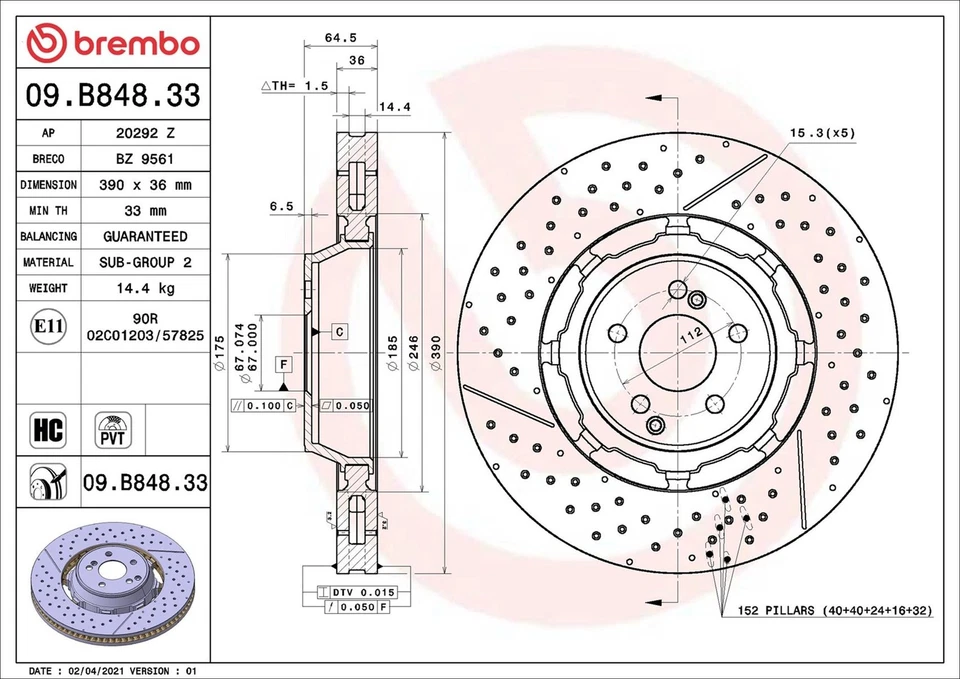 Brake Disc Single Vented fits MERCEDES E63 AMG S213, W213 4.0 Front 2017 on - Image 2 of 4