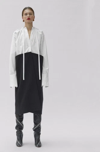 Abito Camicia Celine Bi Materiale Lana Cotone 34 Pre Autunno 2018 Phoebe Philo