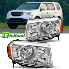 For 2012-2015 Honda Pilot Halogen Headlights Assembly Chrome Housing Left+Right