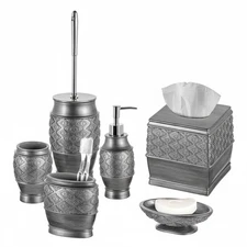 Dublin Silver Bathroom Accessories Set Complete - Brushed Silver 6 Piece Bath...