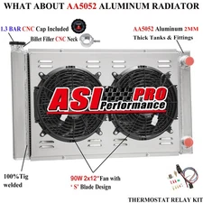 2 Row Aluminum Radiator w/ Shroud Fan For Chevy SBC 350 Double Pass.
