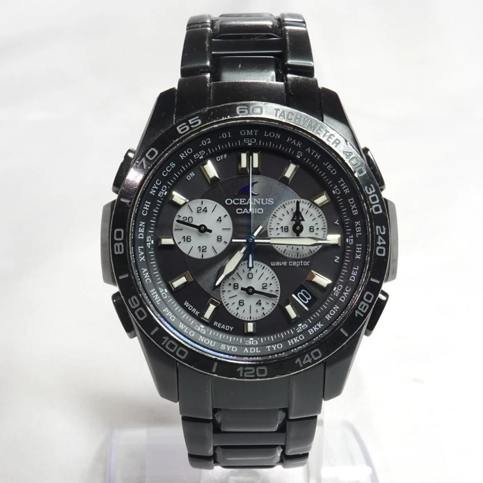 Reloj Cronógrafo Casio Oceanus OCW-600 Titanio Radio Solar Negro Foto 3 de 4