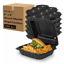 Karat Earth 8" x 8" Mineral Filled PP Hinged Container, 1 compartment - Black