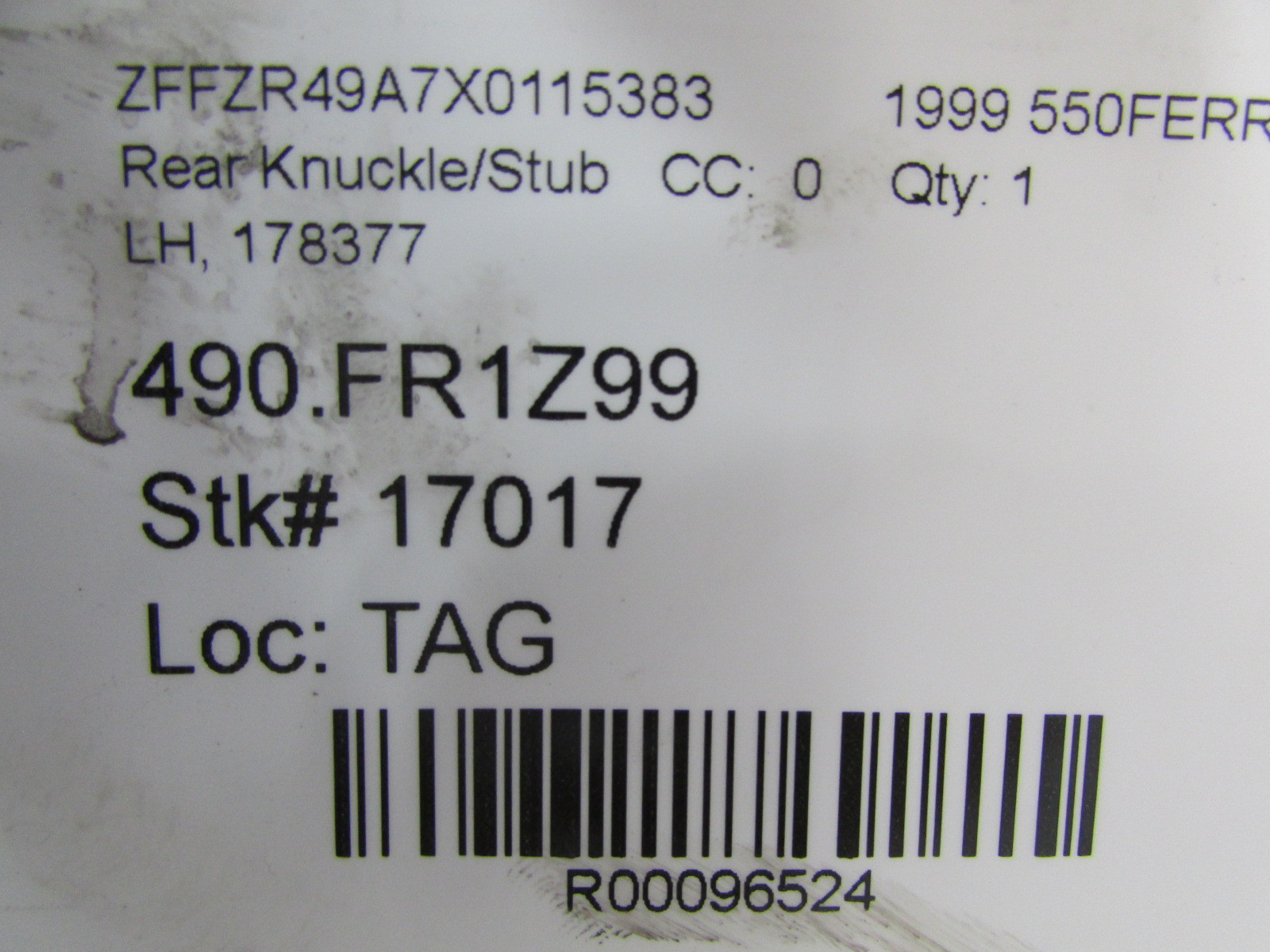 Ferrari 550, LH, Left Rear Knuckle/Stub, Used, P/N 178377