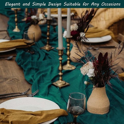 Versátil paquete de 12 corredores de mesa de gasa boho de 35x120 pulgadas en verde azulado oscuro para fiestas - Imagen 9 de 9
