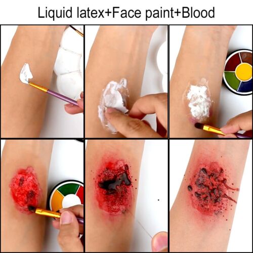 Colorful Face Paint with Fake Blood Liquid Latex Brushes Halloween Makeup Kit - Picture 18 of 23