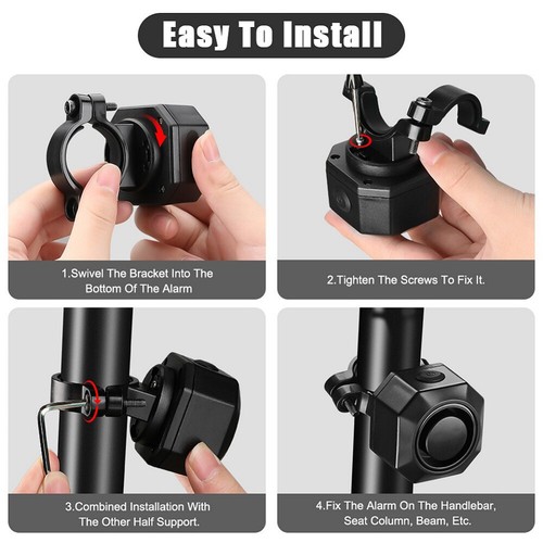 Wireless Waterproof Bike Vibration Alarm USB Charge Remote Control Burglar Alarm - Foto 7 di 10