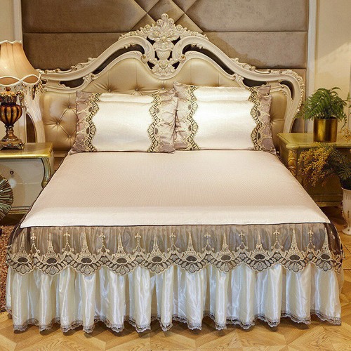 Summer Ice Silk 3pc Lace Bed Skirt European Non-slip Bed cover Soft Sleeping Mat - Picture 19 of 19