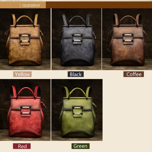 Damen Rucksack große Kapazität handgefertigte Vintage Tasche Luxus hochwertiges Leder - Bild 4 von 29