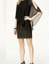 XSCAPE Black Chiffon Overlay Beaded Cocktail Dress US 6 NWT