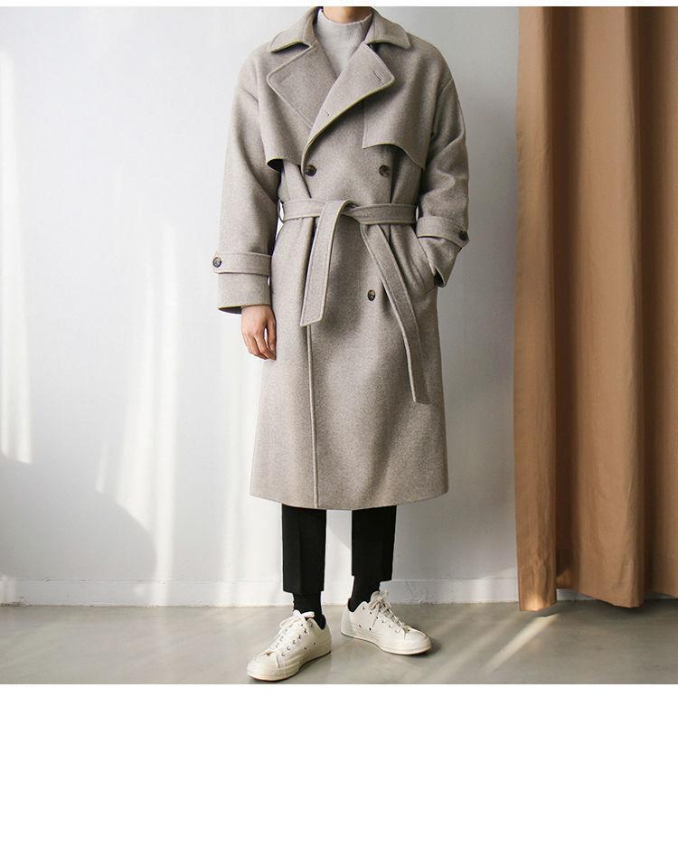 ジャケット・アウター NO ID Long Wool trench coat Men'S Notched Long Wool Blend Trench Coat Single Breasted