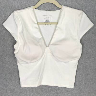 Sincerely Jules Crop Top Womens Small White Active Bra Yoga Performance Coastal