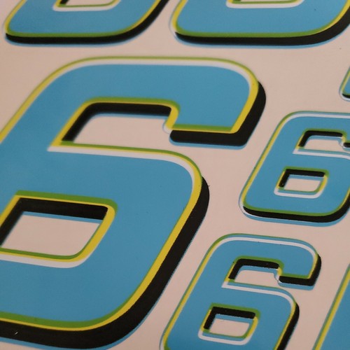 Blue w/Yellow/Black/Lime #6's Racing Numbers Vinyl Decal Sheet 1/10-1/12 slash - Picture 2 of 11