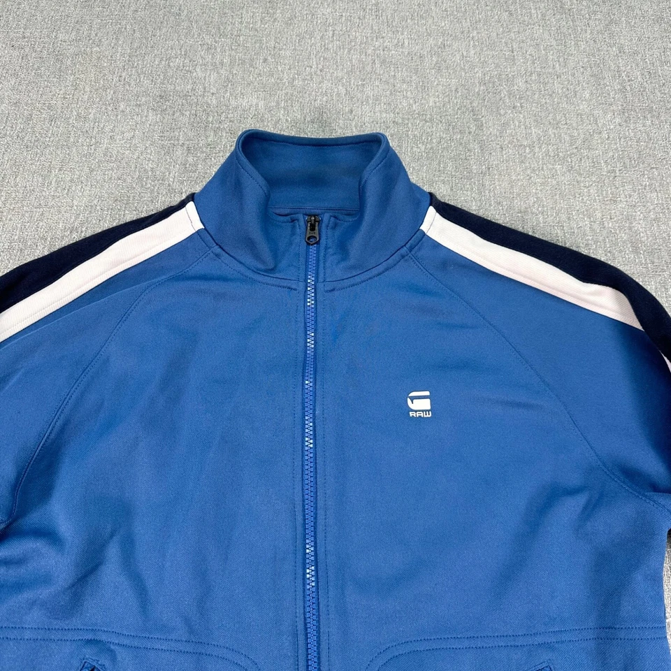 Chaqueta G Star Raw Track Para Hombre Azul Medio Cremallera Completa Tiras Bolsillos con Cremallera Foto 2 de 4