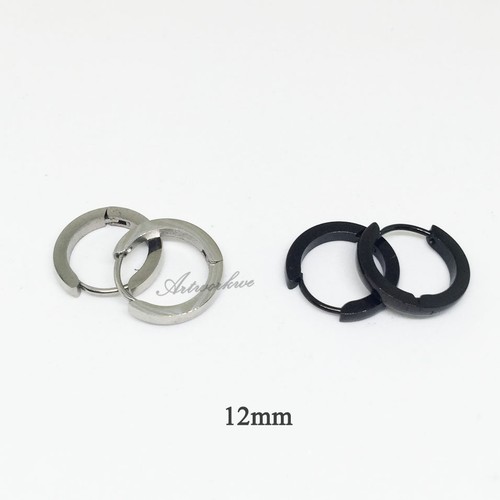 2 pares de pendientes de aro de acero inoxidable plateados/negros para hombre hip hop - Imagen 5 de 7