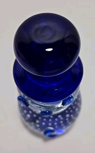 Vintage Gibson Glass Blue Clear Controlled Bubbles Snowman Paperweight 6" - Picture 5 of 7
