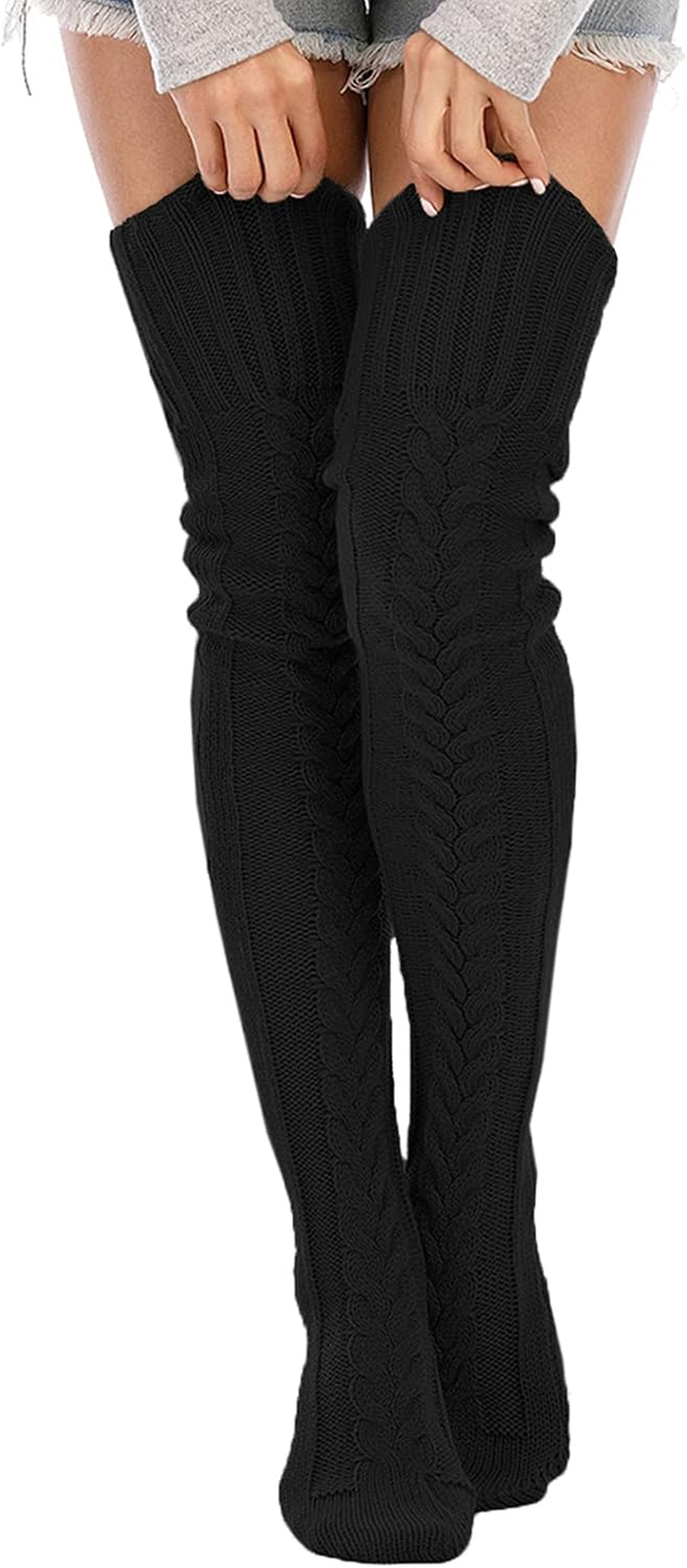 Women Cable Knit Thigh High Winter Boot Stockings Extra Long Over Knee Warmers ✅