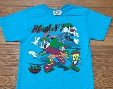 Vtg 1994 Looney Tunes Warner Bros Roller Bladin  AOP Youth T-shirt Size M 10-12
