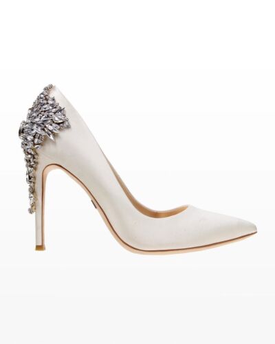 Badgley Mischka l 7.5 Gorgeous Ivory Rhinestone Embellished Bridal Wedding Heels - Picture 2 of 6