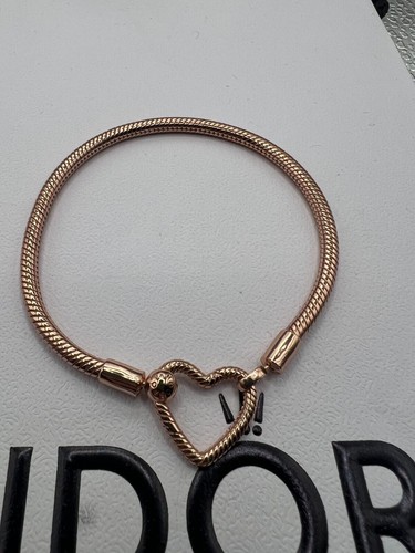 Genuine Pandora Rose Gold Moments Heart Bracelet 586292CZ 19.cm