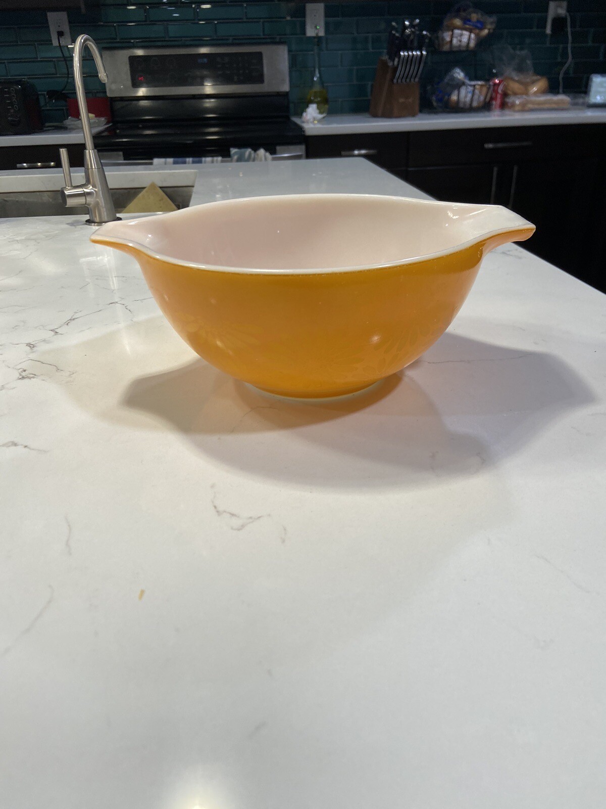 Vintage Pyrex Yellow Orange Sunflower Daisy Cinderella Mixing Bowl Full