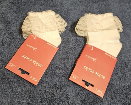 2 Different Size Pairs (1-7 & 7-2) of Girls White Ankle Socks w/Lace by Juncture - Picture 15 of 15