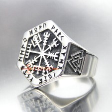 Men Stainless Steel Viking Ring Valknut Vegvisir Pirate Compass Norse Odin Runic