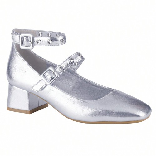 Women Square Toe Mary Jane Pump Double Buckle Ankle Strap Block Mid Heel - Picture 4 of 28