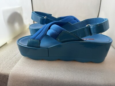 Prada Patent Leather Slingback Sandals Blue Size 39 US 9 | eBay