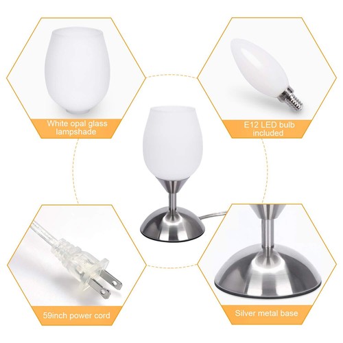 Dimmable Touch Control Table Lamp Small Lamp With Opal Glass Lampshade Ambient L - Picture 6 of 7