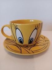 Large TWEETY BIRD LOONEY TUNES Coffee MUG  Matching Saucer 1998 Warner Bros.