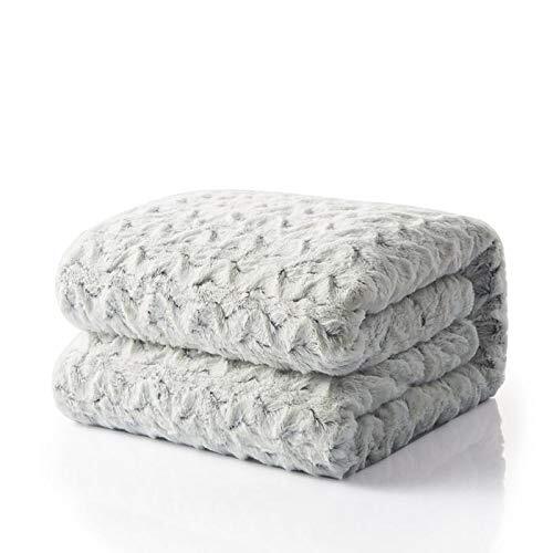 Faux Fur Sherpa Throw Bluish Super Soft Warm Blanket 63x87 White, Grey - Picture 2 of 8