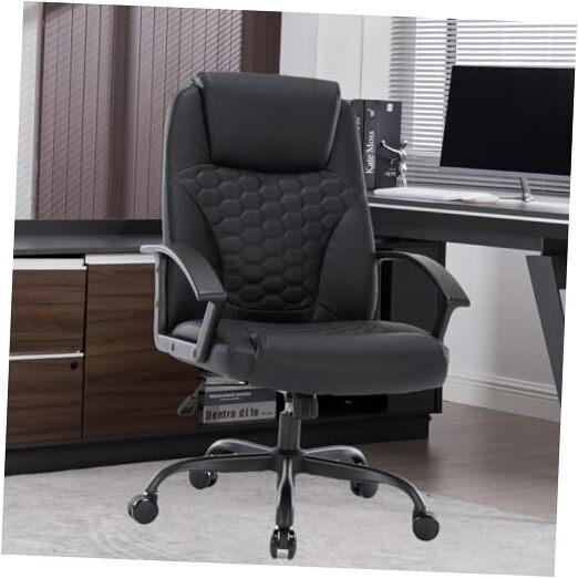 Office Chair 300lbs Wide Seat Executive Office Desk Chair High Large Dark Black