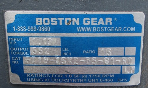 Boston Gear Speed Reducer Gear Box F718-15KZ-B5-G1-RO, 15:1 w/ Baldor Mtr 2A34LM - Picture 2 of 13