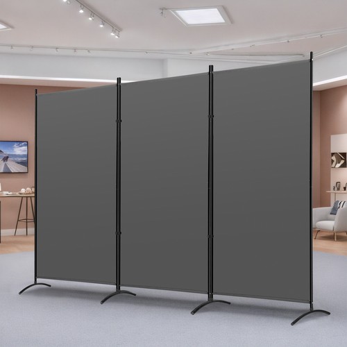 3-Panel Folding Room Divider 6Ft Rolling Fabric Privacy Screen Wall Divider Gray - Picture 19 of 24