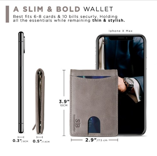 SERMAN BRANDS- RFID Blocking Genuine Leather Thin Minimalist Front Pocket Wallet - Picture 47 of 79