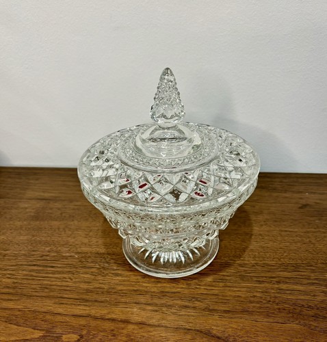 VTG Anchor Hocking Wexford Pattern Clear Glass Pedestal Candy Dish with Lid - Picture 2 of 14