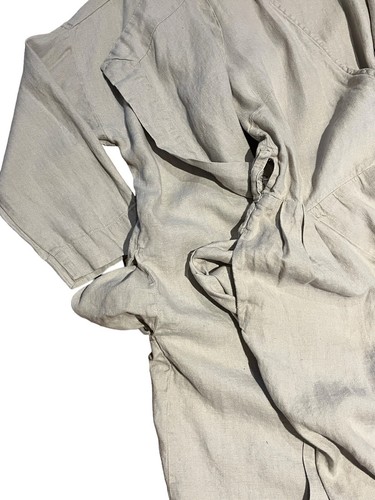Not Perfect Linen BEIGE Tie Wrap Waist Jumpsuit Robe Set Women’s Size XS - Picture 7 of 11